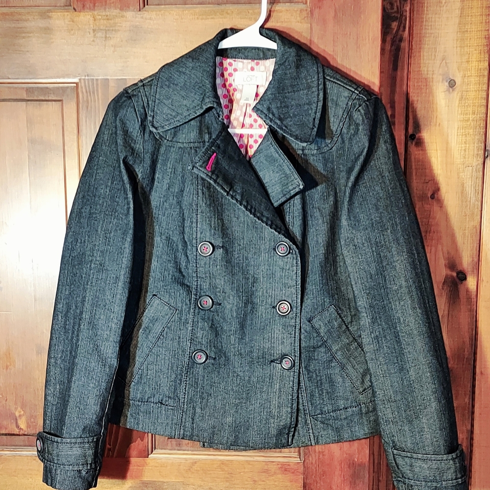 LOFT Dark Blue Double-Breasted Jean Jacket